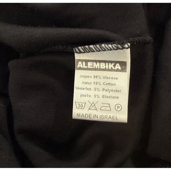 Alembika Asymmetric Tunic Top Black Long Slv Mixed Fabric/Pattern Size 3|US 8-10 - Picture 12 of 14